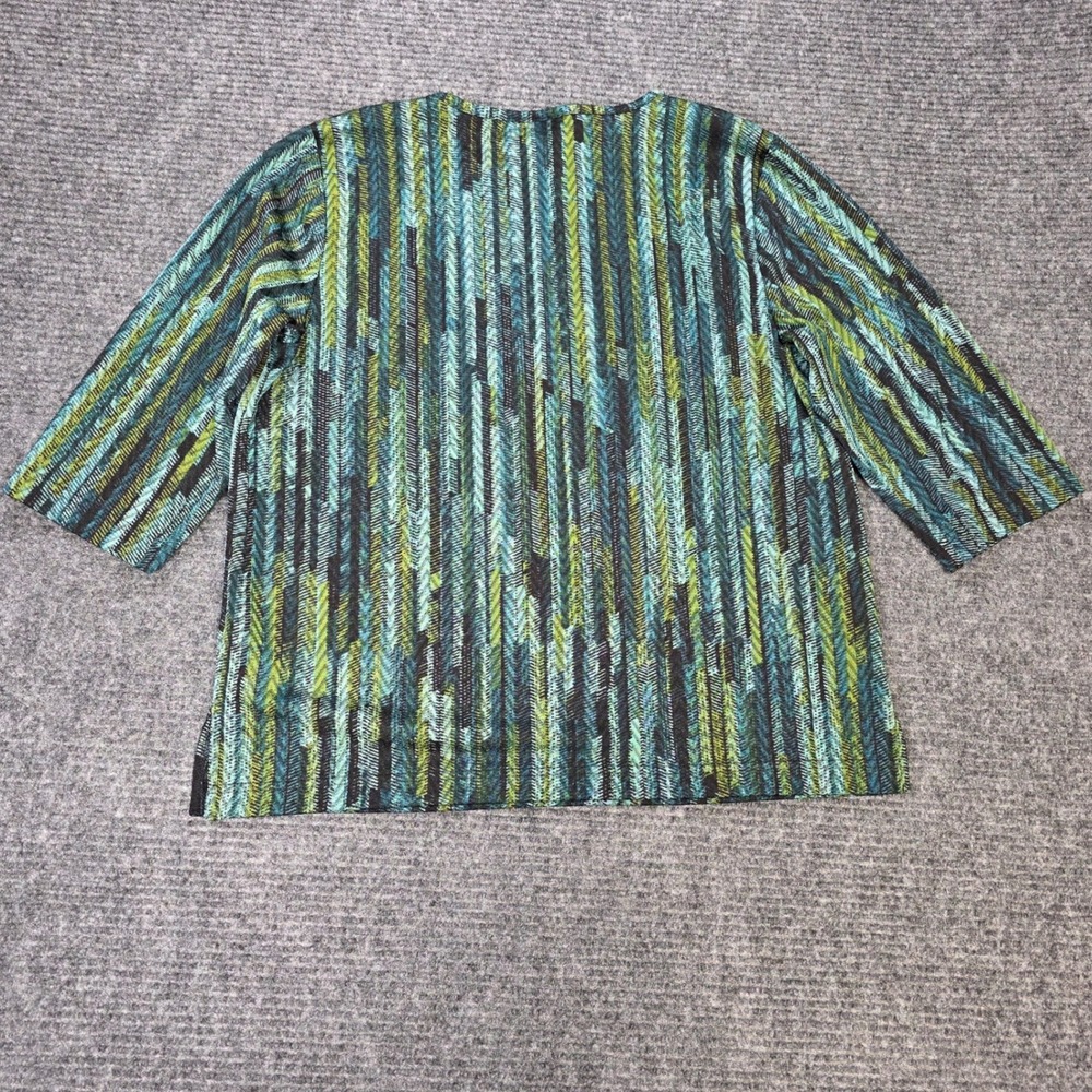 Bon Worth 3/4 Sleeve Top Women's Size SP Teal Green Abstract Stripe V-Neck - Picture 2 of 7